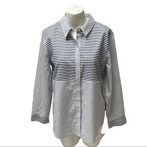 Chicos gray and white pinstripe button down shirt size large